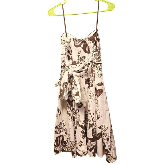 Vintage City Triangle white with brown floral fit and flare sun dress size12 - Picture 2 of 5